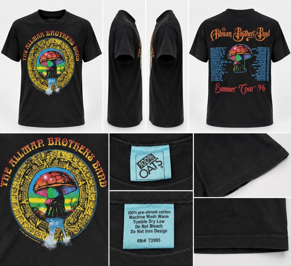 Vintage 1996 Allman Brothers Band Summer Tour T-Shirt Black 100% Oats Tagged XL